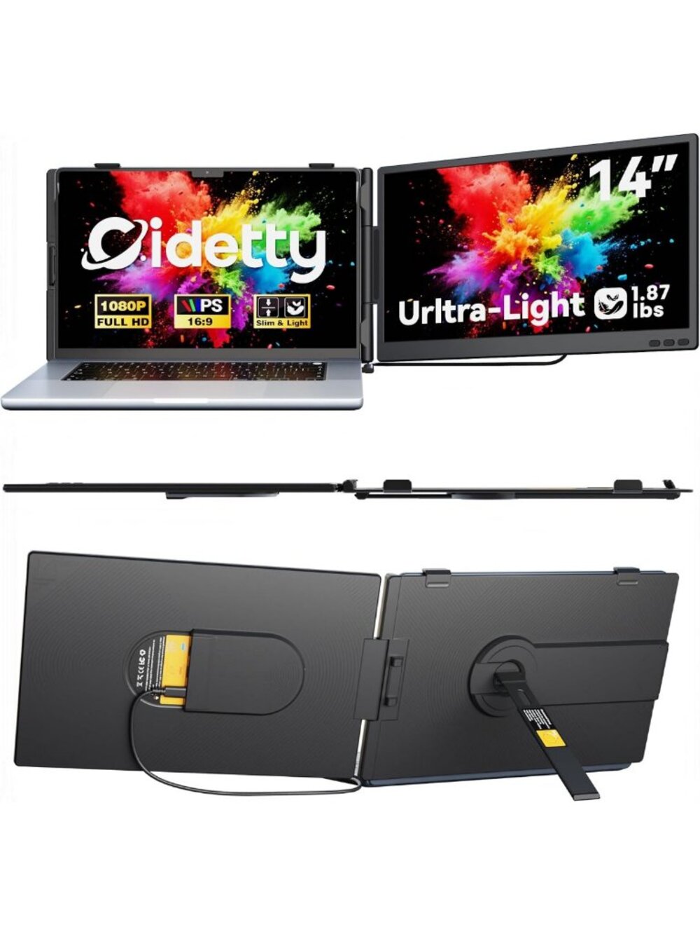 Portable Dual Laptop Monitor 14" FHD 1080P IPS - USB-C/HDMI Travel Screen for